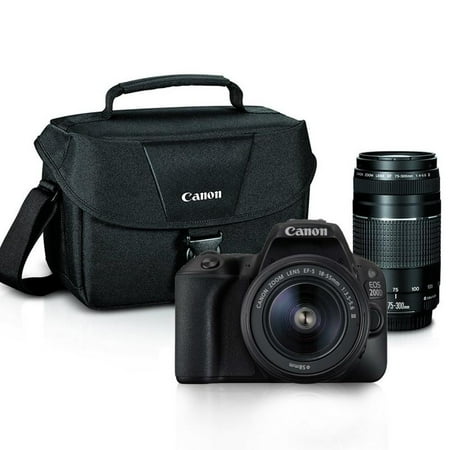 Canon EOS Rebel 200D / SL2 24.2MP Digital SLR Camera Black with 18-55mm 75-300mm Lenses and Canon 100es Case Premium