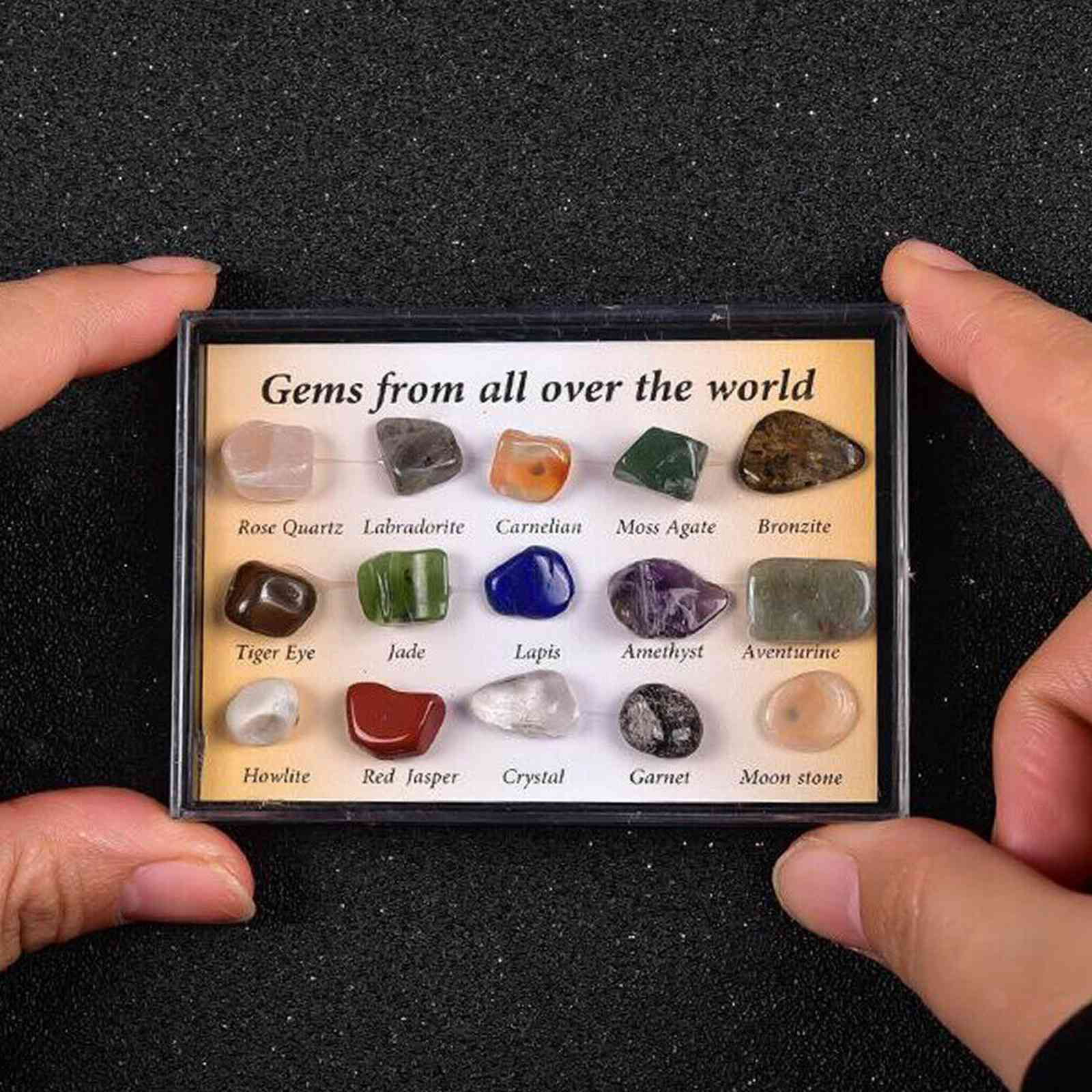 Rock & Mineral Collection 15pcs Geology Gem Kit for Kids in a Display Case 