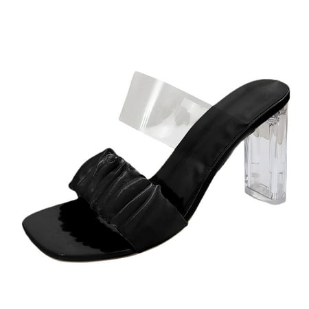 

PEASKJP Platform Sandals Women Wide Flat Sandals for Women Palm Leaf Summer Casual (Black 8)