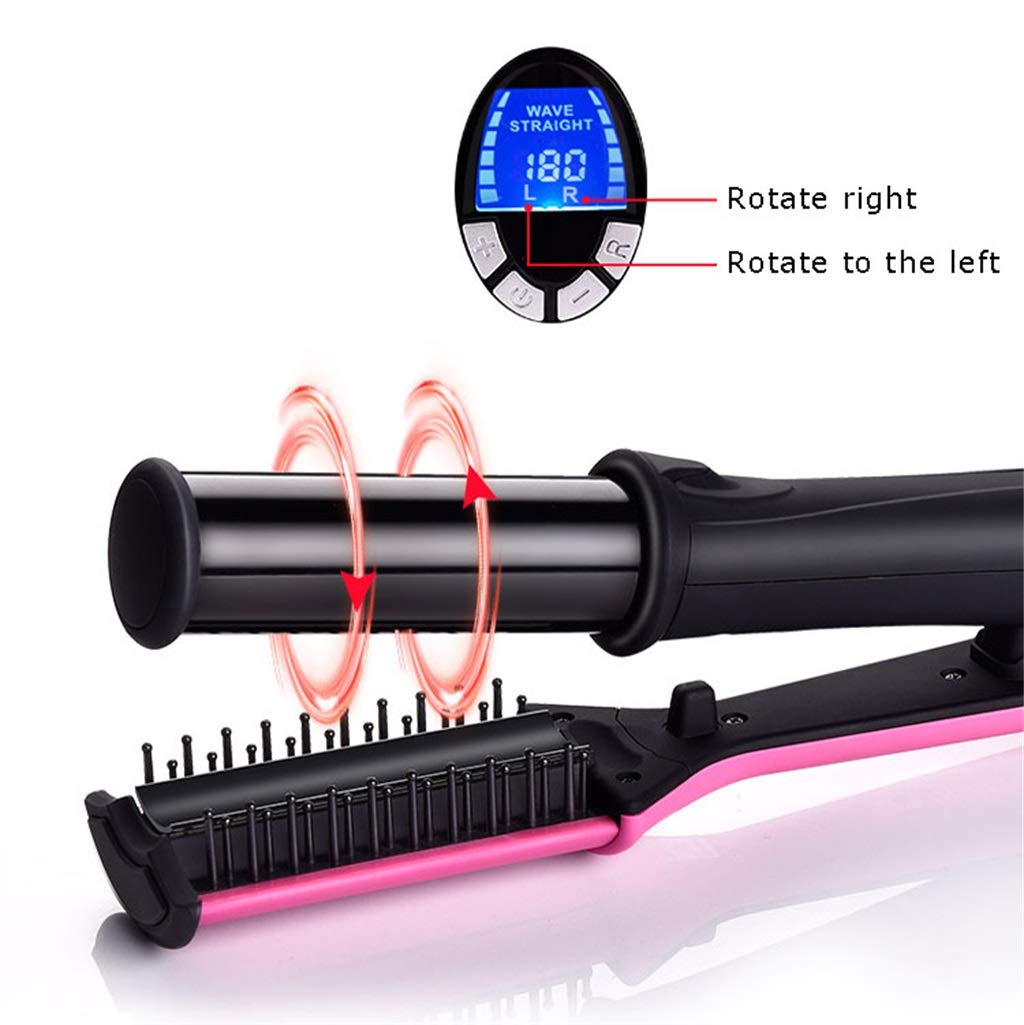 Automatic Rotating Styling Iron for Straightening & Curling, 2-in-1 Hair Styler with Polishing Cylinder for High Shine, 6 Heat Settings & Auto Shut-Off
