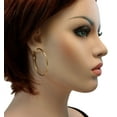 thumbnail image 3 of Pierced Earrings Gold Tone Textured Hoop 1 7/8" Surgical Steel Post Ladies Adult Female Women, 3 of 4