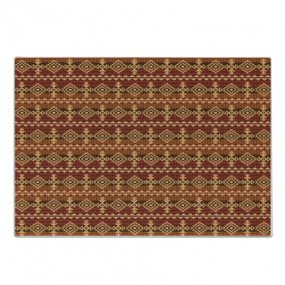 Mexican Cutting Board, Aztec Culture Theme Classical Triangles Pattern Prehistoric Ornaments, Decorative Tempered Glass Cutting and Serving Board, Small Size, Pale Orange Brown, by Ambesonne