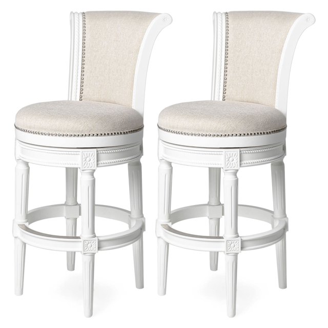 Maven Lane Pullman Wooden Swivel Kitchen Stool, Alabaster White, Set of 2