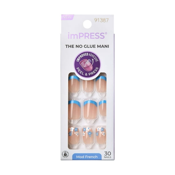 Press-On Nails Impress Snooze, corto francés, forma ovalada