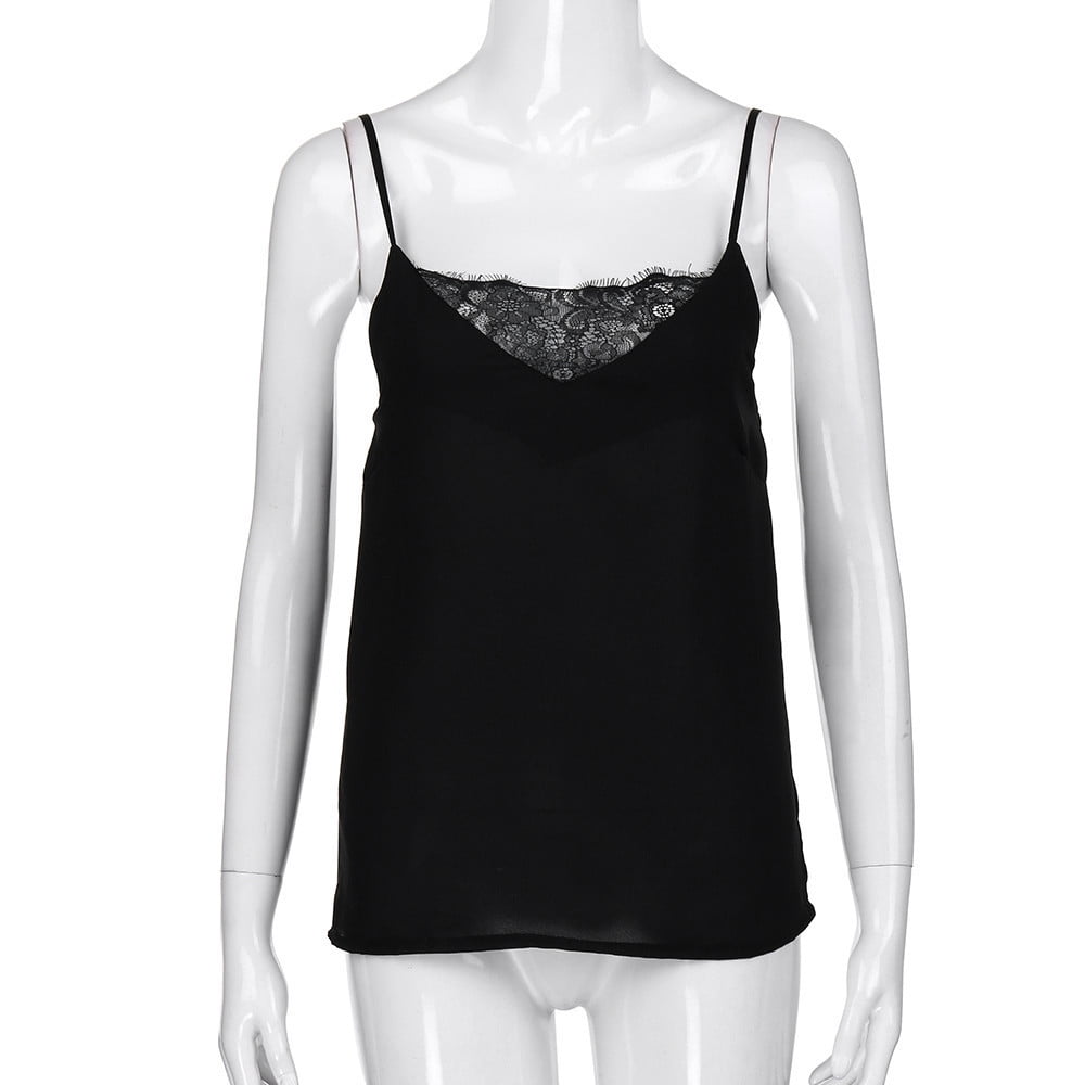 MRULIC tank top for women Fashion Womens Lace Sexy Vest Camisole Sleeveless Solid T-Shirt Tops Womens tank tops Black + L