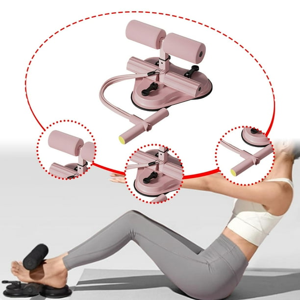 Barra de abdominales compacta con 3 ventosas fuertes para entrenamiento abdominal en gimnasio, interior y hogar. Rosa