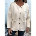 thumbnail image 4 of Women'S Autumn and Winter Fashion Casual Round Neck Long Sleeve Button Woolen Coat with Pockets White L, 4 of 7
