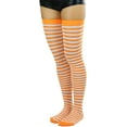 thumbnail image 3 of ToBeInStyle Womens Opaque Hoseiry Thin Striped Thigh High Stocking - White w/ Orange Stripes - One Size, 3 of 6