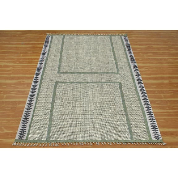 Casavani - 2'x3' Casavani Handmade Green Cotton Rug Area Rugs for Living Room Geometric Rug