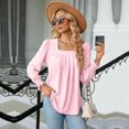 thumbnail image 5 of SWSMCLT Women's Soft Long Sleeve Blouse Summer Fall Top Tunics Casual Loose T Shirt Lightweight Square Neck Bishop Sleeve Light Pink X-Large, 5 of 5