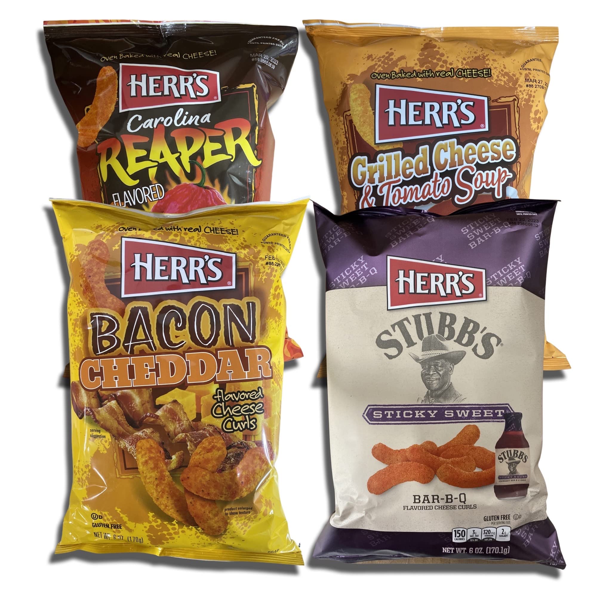 Cheese Curls Variety Pack 4 Unique Flavors Carolina Reaper / Bacon