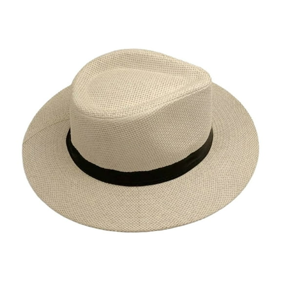 Band Decor Flat Dome Straw Hat Folding Thin Non-stuffy Anti-UV Men Big Brim Sunscreen Jazz Hat Fashion Accessories