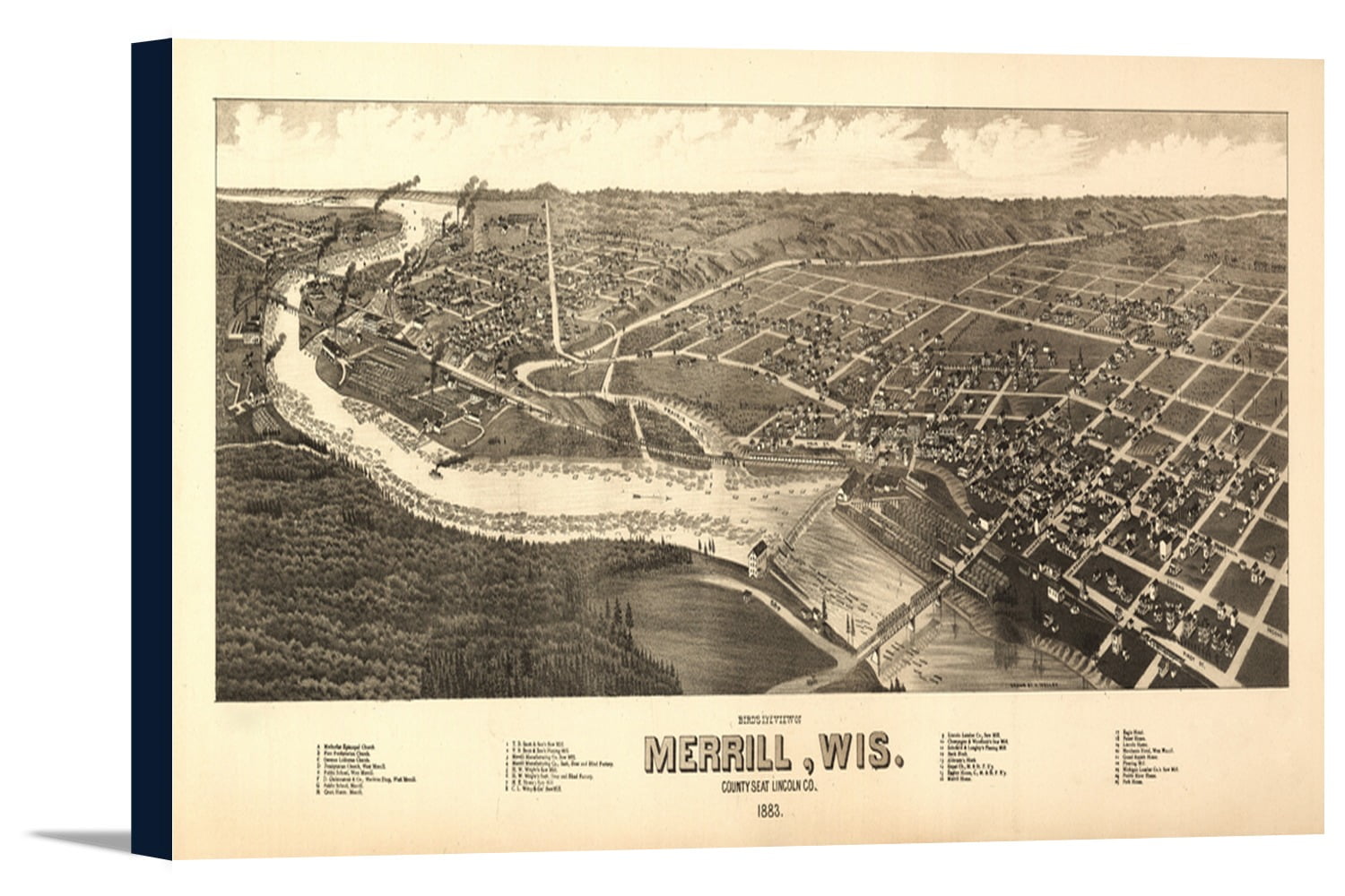 Merrill, Wisconsin Panoramic Map (18x7.75 Gallery Wrapped Stretched Canvas)