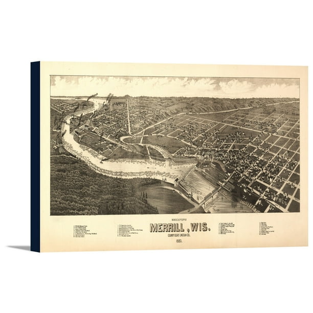 Merrill, Wisconsin Panoramic Map (18x7.75 Gallery Wrapped Stretched