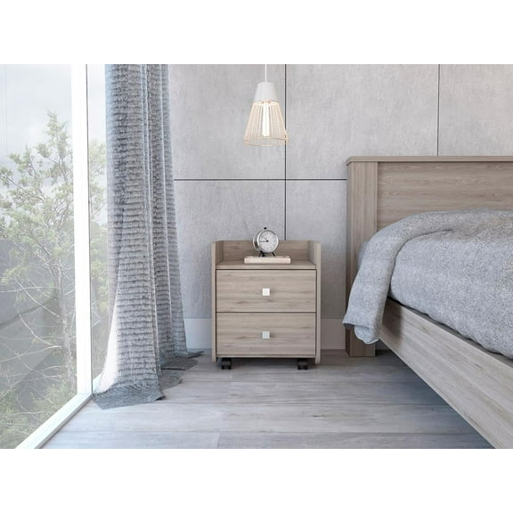 Aura Nightstand Two Drawers, Metal Handle