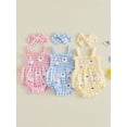 thumbnail image 3 of BemeyourBBs Newborn Baby Girl Summer Clothes Infant Baby Girl Goose Outfit Plaid Gingham Smocked Bubble Romper Embroidered Strap Sleeveless Bodysuit and Headband 2 Piece Set, 3 of 9