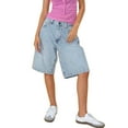 thumbnail image 1 of SUNSIOM Women's Knee Length Denim Shorts Loose Solid Color Low Rise Wide Leg Long Shorts with Pockets for Summer, 1 of 6