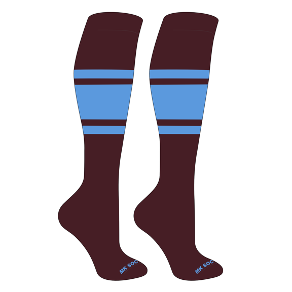 MK Socks Competitor OTC Baseball, Football Socks (B) Maroon, Columbia Blue
