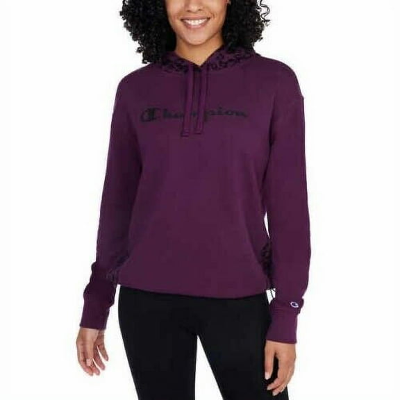 Champion Women's Color Block Hoodie Pullover Sweatshirt (Plum, L)