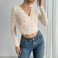 thumbnail image 6 of TKLPEHG Dressy Tops for Women V-Neck Hollowed Out Lace Short Tops Lightweight Long Sleeve T Shirt Loose Fashion Solid Color Fall Tops Casual Comfy Blouses Pullover (White,XXL), 6 of 7