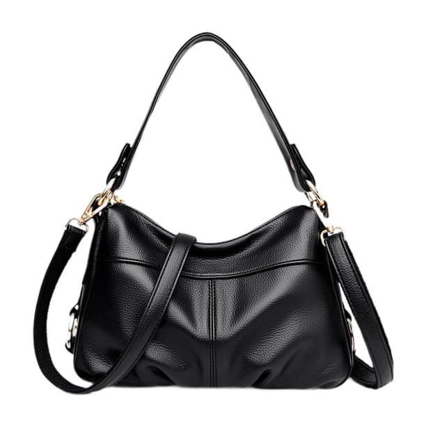 Bolso de hombro de Cuero para mujer jinwen moderno gran capacidad portátil informal versátil Negro