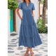 thumbnail image 5 of Vestido de verano KIRUNDO 2025 con cuello en V y manga corta con botón azul, 5 of 9