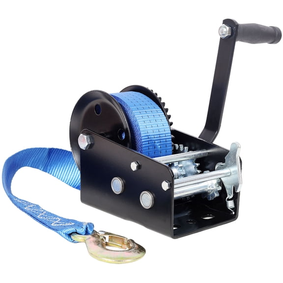 S-HOME 3500LBS Hand Winch, 32.8FT Blue Strap, Dual-Speed 4:1/2.4:1 Gear, Two-Way Ratchet for Trailer, Boat, ATV