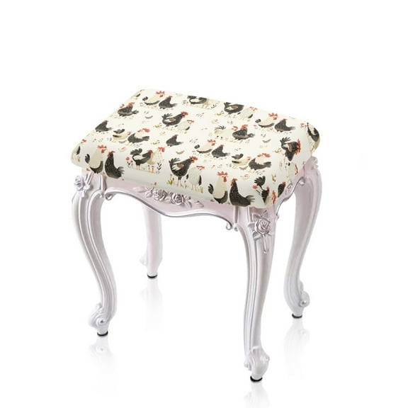Xoenoiee Rooster Chicken Flower Print Bar Stool Covers Rectangle Stretch Barstool Seat Covers Bar Stool Chair Cover Rectangle Removable Bench Seat Protector, 2 Pack