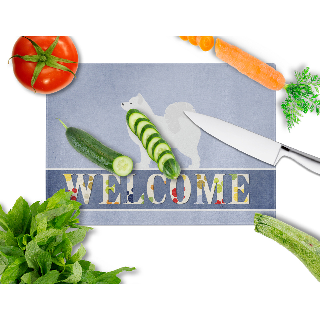 Samoyed Welcome Glass Cutting Board Large