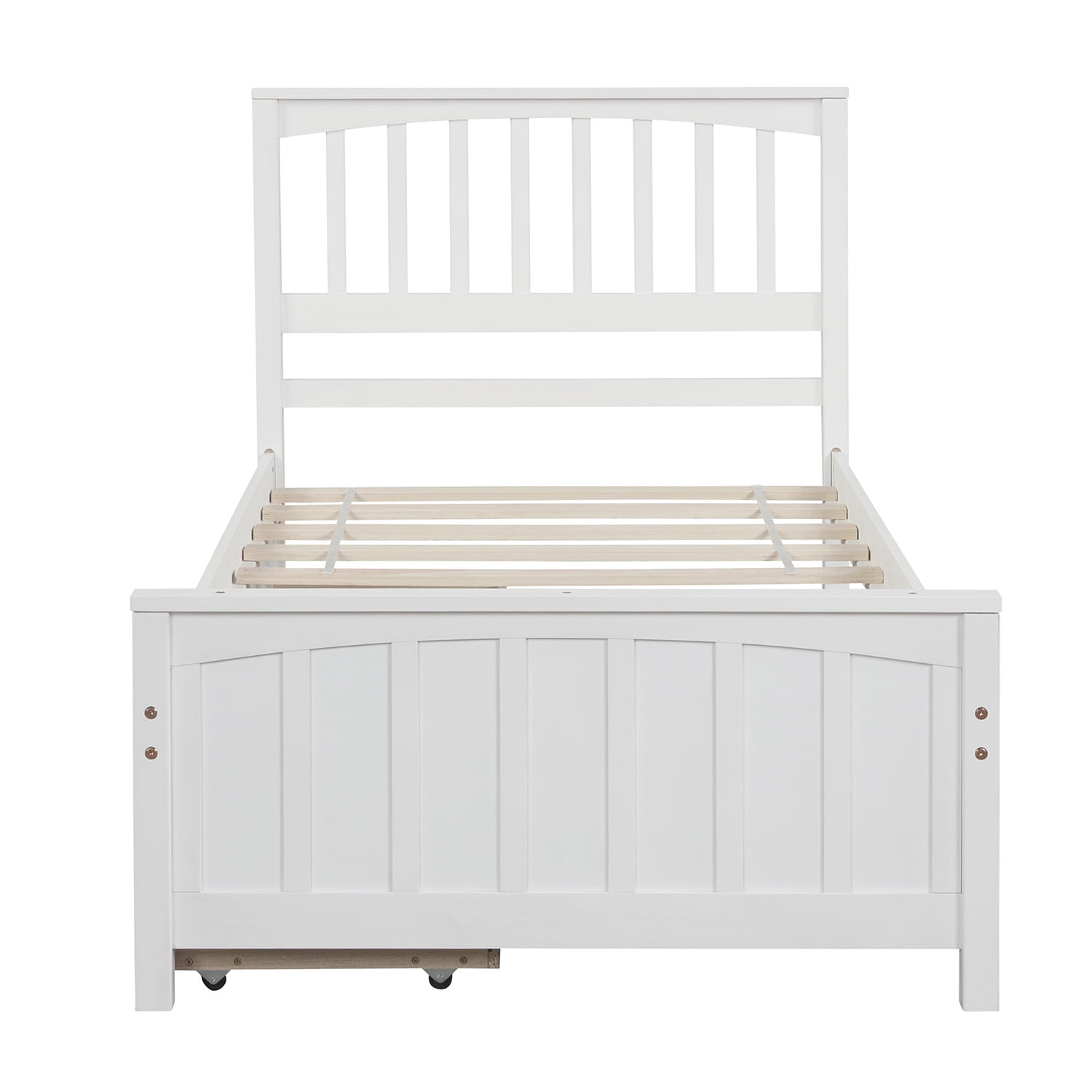 Gewnee Wood Twin Size Platform Bed with Headboard and 2 Storage Drawers for Kids,White