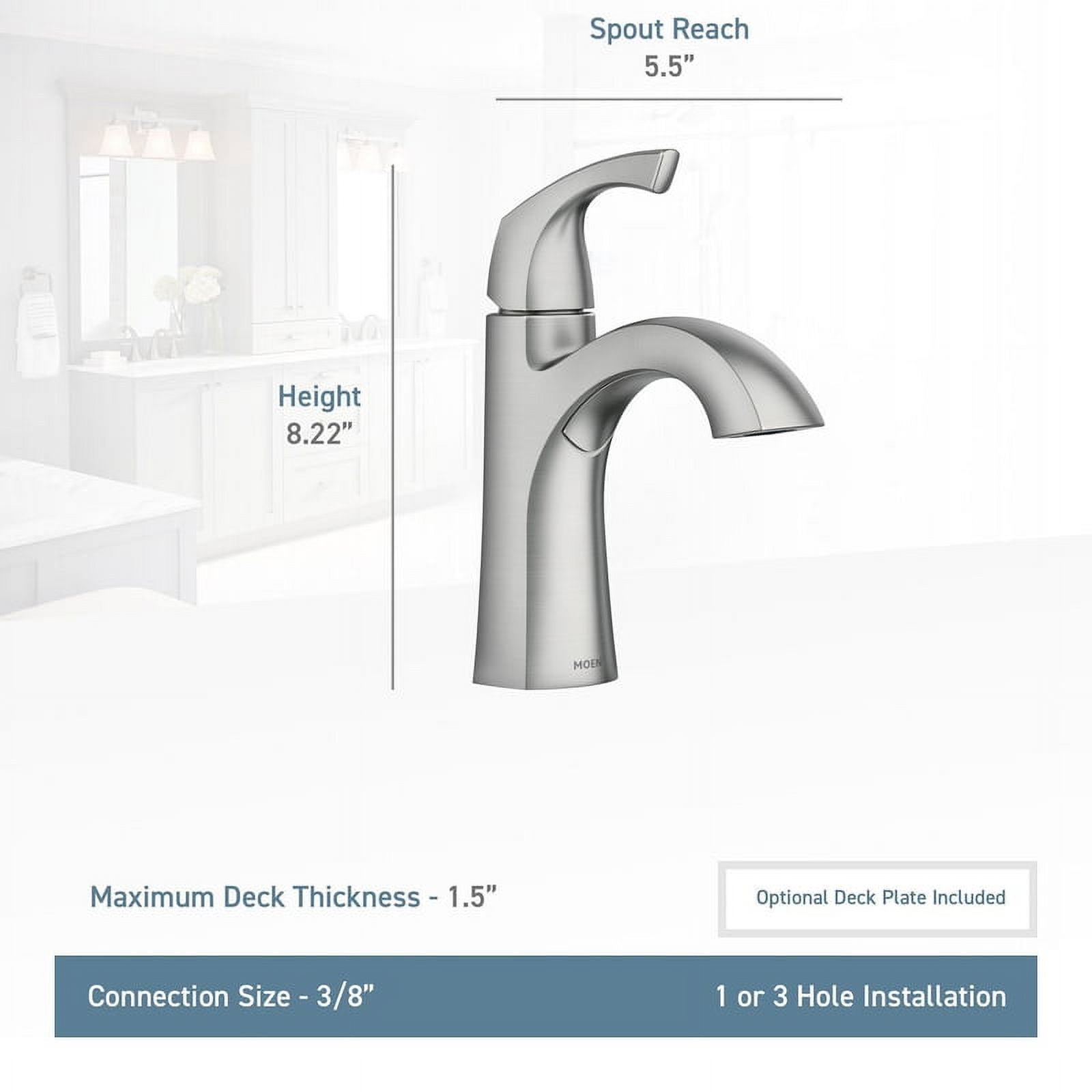 Moen Lindor Brushed Nickel Single Handle Bathroom Faucet 4 in.