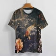 thumbnail image 3 of Lucky Koi Fish Lotus Leaf Womens Tops Women's Fashion Casual Short Sleeve Flower Print Round Neck Pullover Top Blouse, 3 of 6