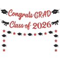 thumbnail image 2 of Yanonmyfd Black and Red Congrats Grad Banner,Class of 2026 Banner and Graduation Caps Garland,Glitter Red Graduation Decorations Banner,Pre-Strung Graduation Banner for Graduation Decorations 2026, 2 of 18
