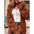 thumbnail image 5 of Women'S Chunky Knit Open Front Sweater Long Sleeve Pom Pom Loose Short Cardigan Outerwear Coats Orange XL, 5 of 7