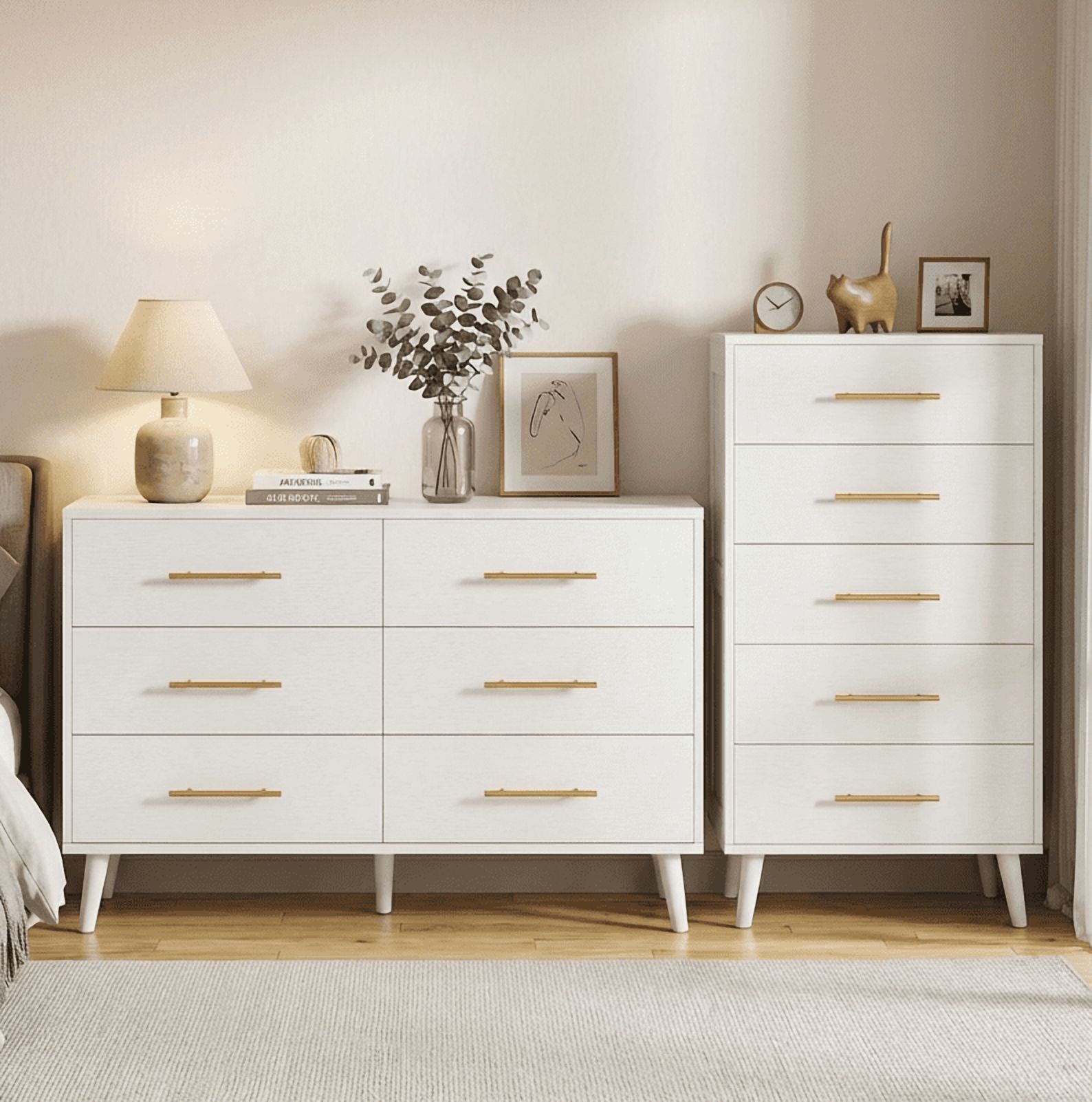 Asofer Bedroom Furniture Set - Includes 6 Drawer Dresser & 5 Drawer Dresser, White