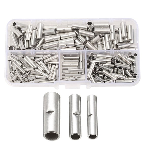 Professional Grade 200pcs Crimp Connector Set Not Insulated Brass Butt Splices Butt Connector set for Wiring Projects