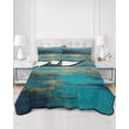 thumbnail image 3 of Teal Golden Oil Painting Twin XL Size Down Alternative Comforter, Lightweight Comforter Quilt Bedding Set with Pillow Shams Modern Art Retro Abstract All Seasons Bed Comforter Duvet Insert 68"x98", 3 of 7
