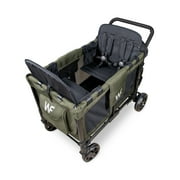 WonderFold W4 4 Seater Quad Stroller Wagon, Stylish All Terrain Ride with Raised Seats & Adjustable Canopy, Olive Green