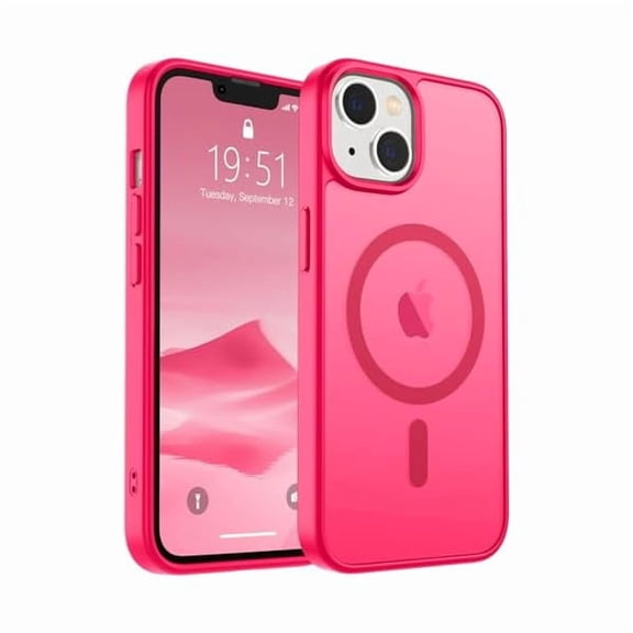 can Magnetic for iPhone 15 Plus Case & iPhone 14 Plus Case(Compatible with MagSafe)(Military Grade Drop Protection) Slim Translucent Shockproof with Anti-Fingerprint Phone Case,Hot Pink