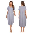 thumbnail image 6 of Womens Long Nightdress Ankle-Length Nightgowns Short Sleeve V Neck Loungewear Pajamas Sleepwear with 2 Pockets,Sleep Shirt, Casual Loose Sleepdress for Girls House Dress, S-2XL, 6 of 6