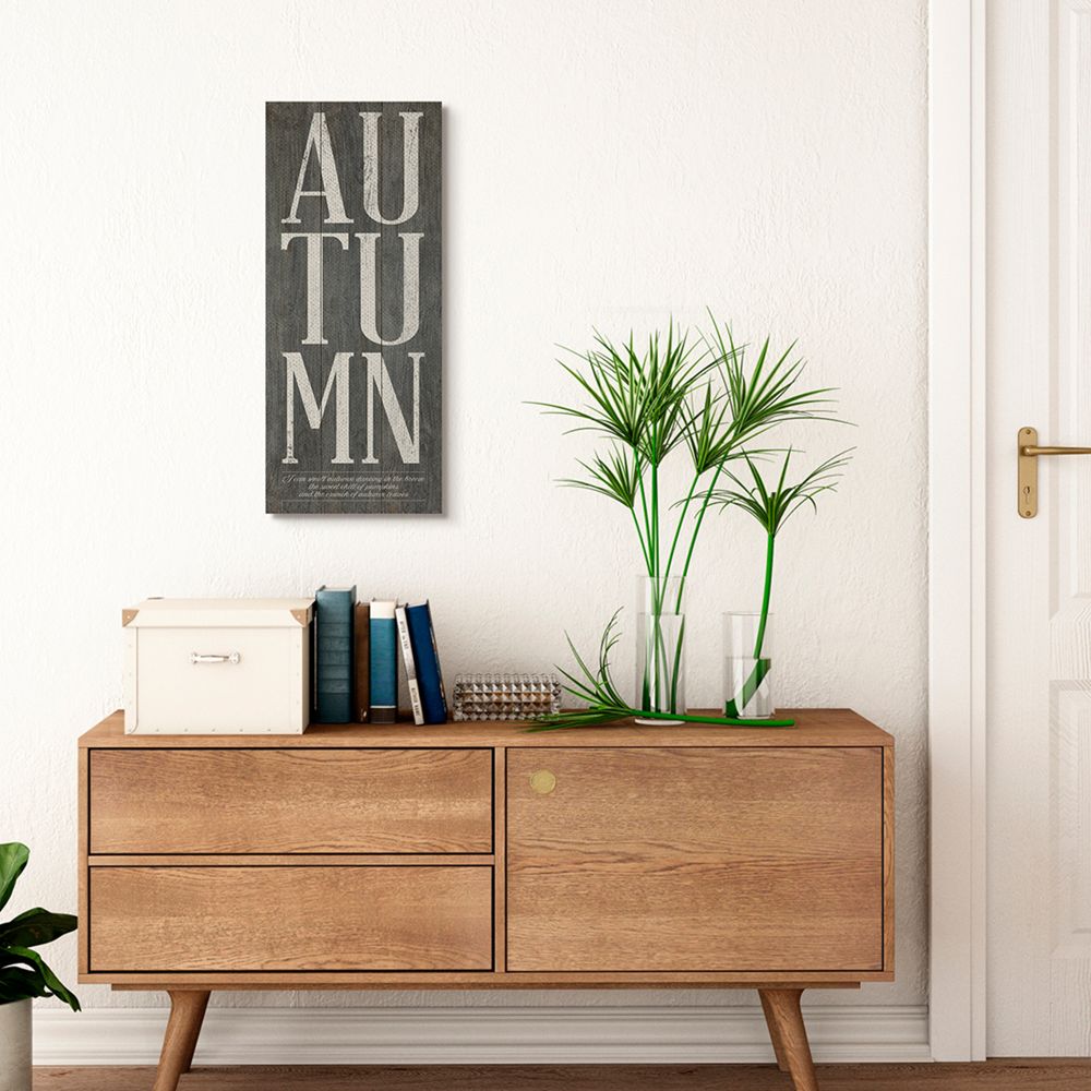 Stupell Industries Autumn Grey Wood Textured Fall Seasonal Word Design Canvas Wall Art by Stephanie Workman Marrott
