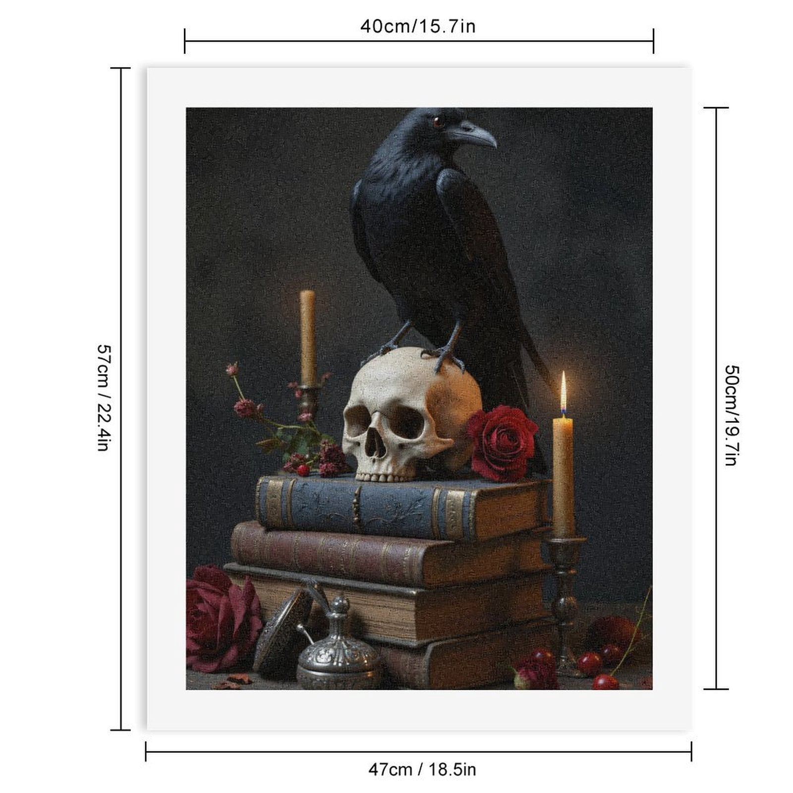 Paint by Numbers Kit for Adults, Raven Skull Books Candle Roses Paint by Numbers, Easy Paint by Numbers Kit for Adults Beginner, DIY Adult Paint by Number Kits on Canvas, Home Decor
