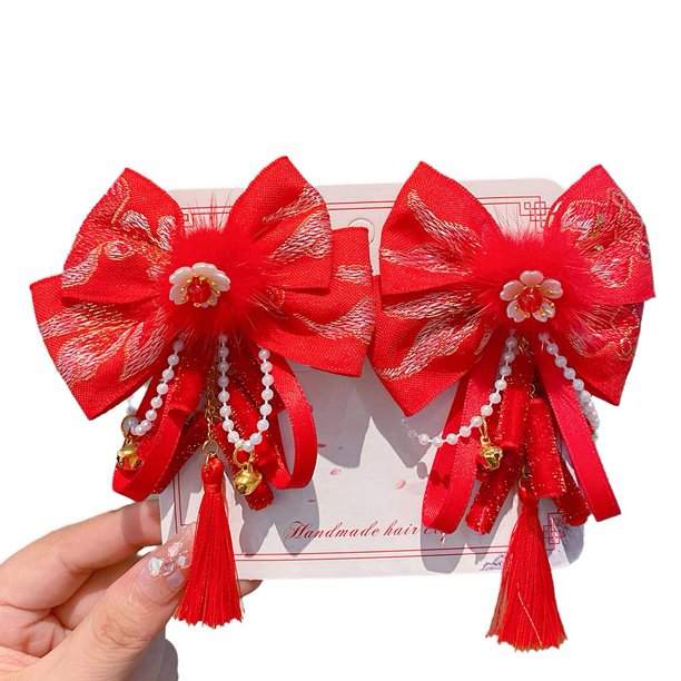 TQEHS Accesorio con pinzas de mariposa rojas de estilo chino antiguo para Hanfu infantil (щ N0U3)