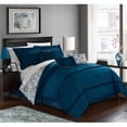 thumbnail image 1 of Chic Home CS2638-US Griffin Pleated & Ruffled Reversible Paisely Floral Print Comforter Set with Shams & Decorative Pillows - Navy - King - 7 Piece, 1 of 1