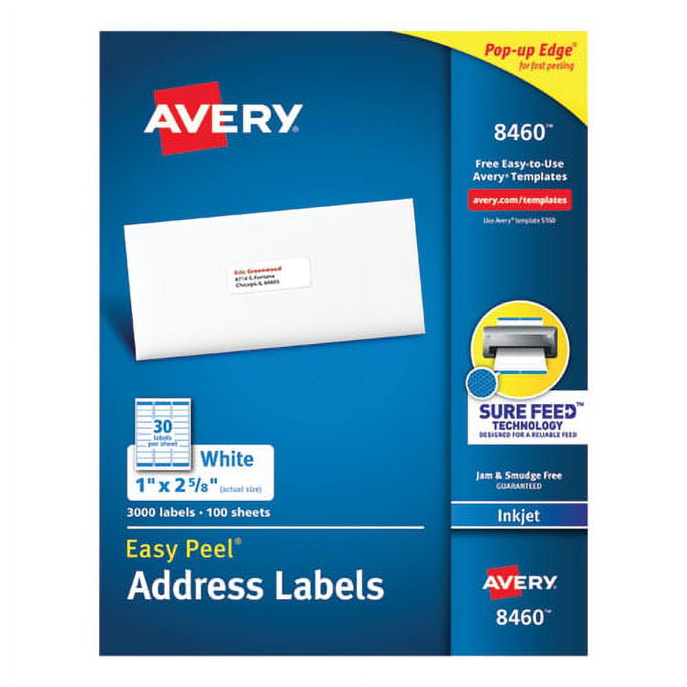 Easy Peel White Address Labels W/ Sure Feed Technology, Inkjet Printers, 1 X 2.63, White, 30/sheet, 100 Sheets/box | Bundle of 5 Boxes