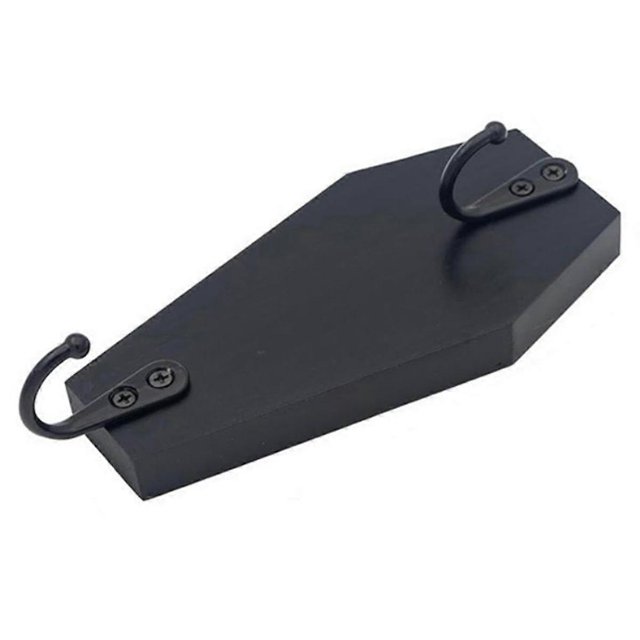 Halloween Coffin Wall Hanging, Coffin Wall Hook for Keys for Wall - Rustic Black Wooden Hanger for Keys, Mugs, Purse B