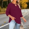 thumbnail image 5 of Vhkiploz Plus Size Summer top for Womens 3/4 Sleeve Solid Color Long Shirts Loose Keyhole Tunic Blouse to wear with leggings, 5 of 7