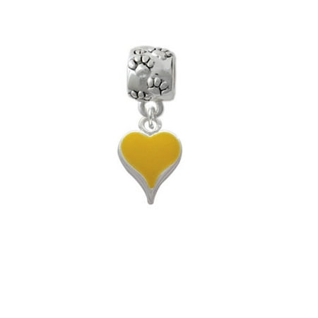 Silvertone Small Long Yellow Heart - Paw Print Charm Bead