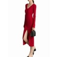 thumbnail image 2 of Women'S V-Neck Front Slit Rib Button Down Sweater Dress Wine Red S, 2 of 8