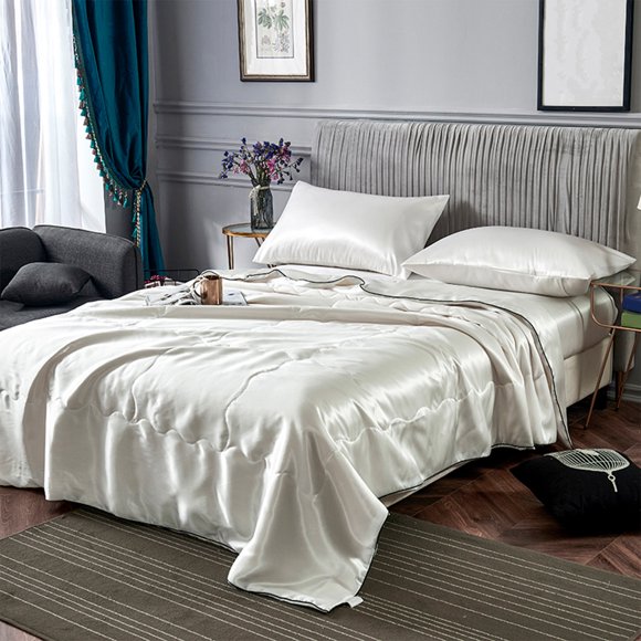 TopLLC Silk Satin Comforter Queen Size, Solid Color Reversible Summer Cooling Blanket, Double Sided Cold Effect, Breathable Lightweight Feather Down Quilted Bedding Machine Washable for All Season